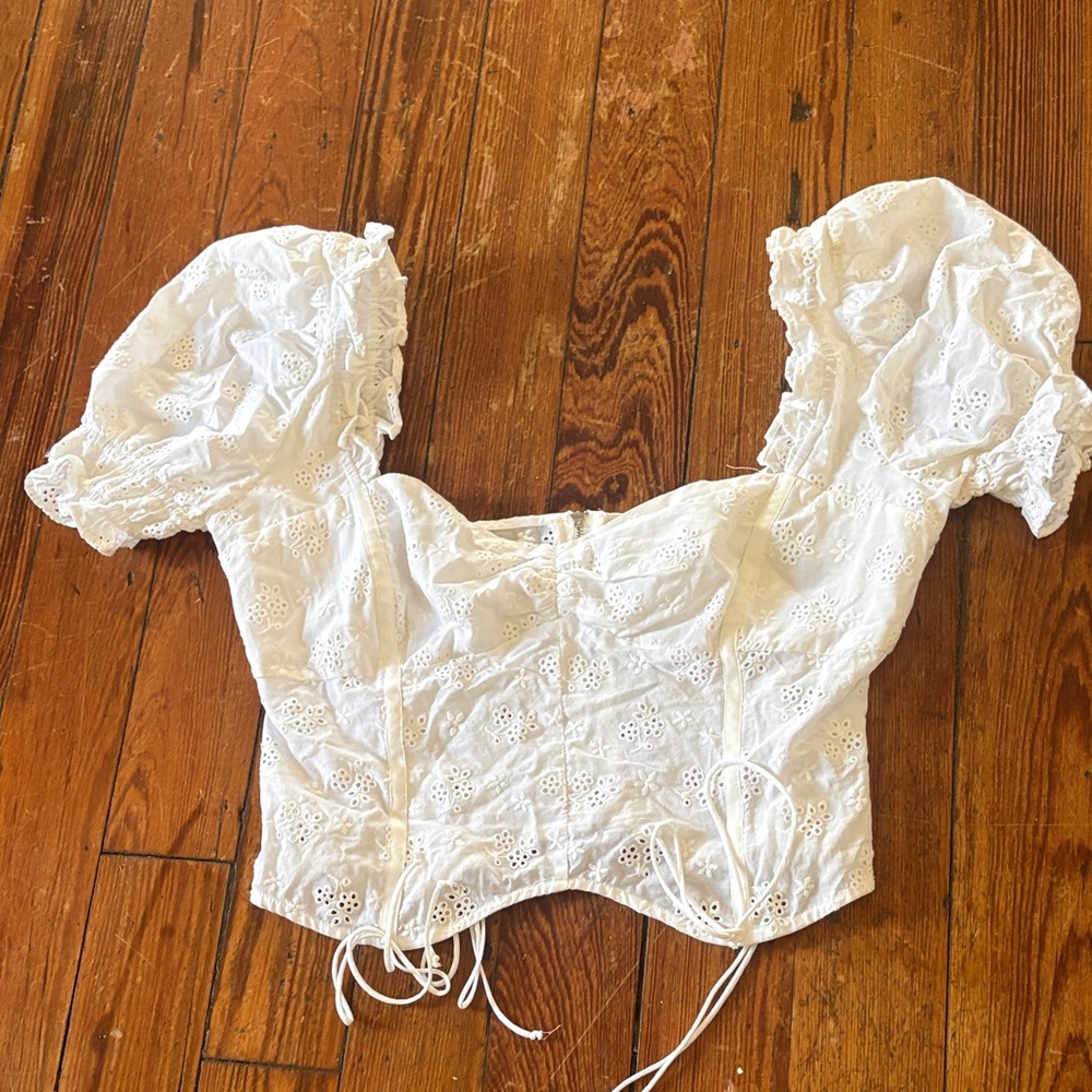 For Love And Lemons White Floral Eyelet Top